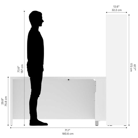 Bureau en L 72L avec huche et bibliothèque
