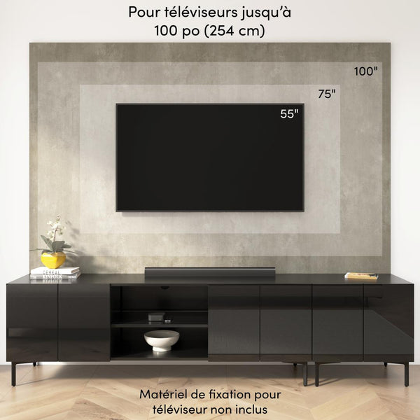 118W Modular Entertainment Center with TV Stand, Storage Cabinets, Hutch, and Large Wall Panel
