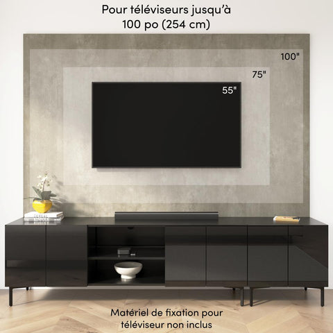 118W Modular Entertainment Center with TV Stand, Storage Cabinets, Hutch, and Large Wall Panel