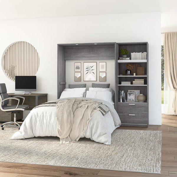 Lit escamotable double avec organisateur de garde-robe avec tiroirs (89L)