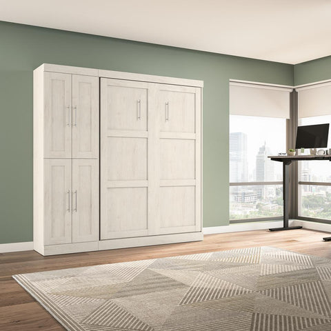 Lit escamotable double avec organisateur de garde-robe (84L)