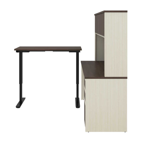 Bureau assis-debout en L 72L avec caisson et huche