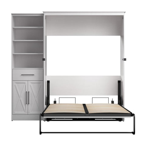 Lit escamotable double et organisateur de garde-robe avec tiroir et portes (88L)