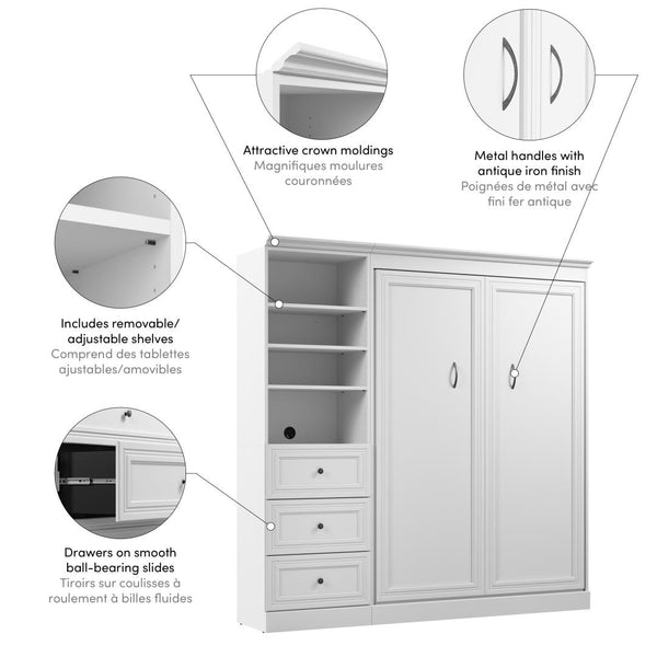 Lit escamotable double et organisateur de garde-robe avec tiroirs (84L)