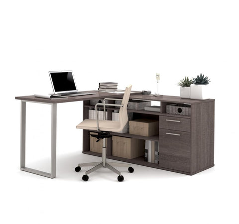 Bureau en L 60L avec classeur latéral et bibliothèque