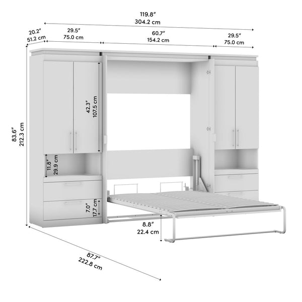 Lit escamotable double avec armoires et tablettes coulissantes (120L)