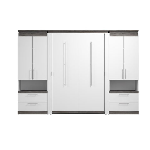 Lit escamotable double avec armoires et tablettes coulissantes (120L)