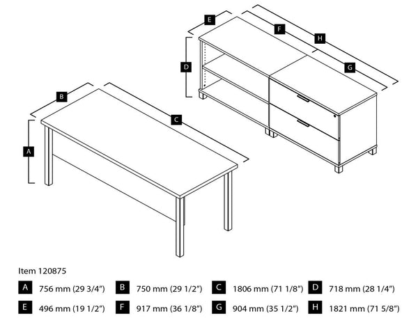 72W Table Desk with Credenza