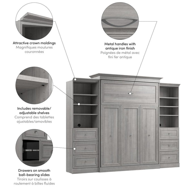 Grand lit escamotable et 2 organisateurs de garde-robe avec tiroirs (115L)