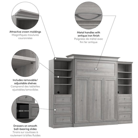 Grand lit escamotable et 2 organisateurs de garde-robe avec tiroirs (115L)