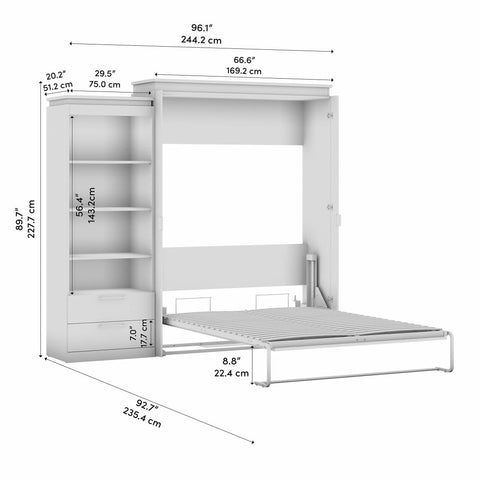 Grand lit escamotable avec tablettes et tiroirs (97L)