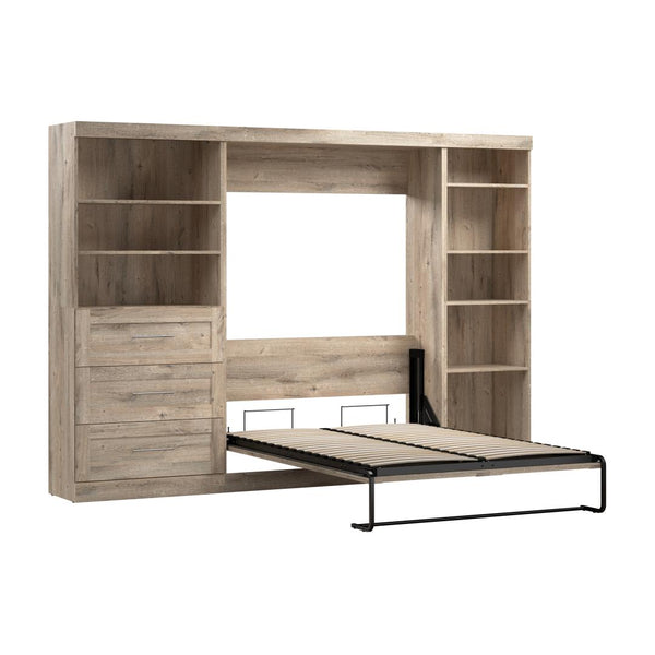 Lit escamotable double avec tablettes et tiroirs (120L)