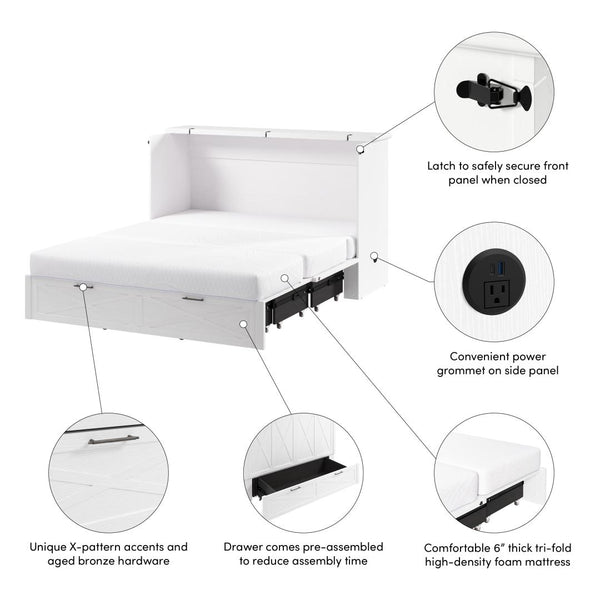 Grand lit armoire avec tiroir coulissant et matelas 65L