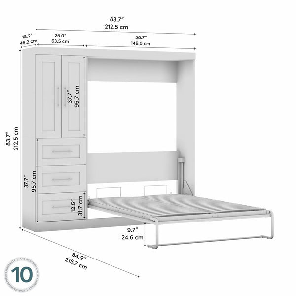 Lit escamotable double avec organisateur de garde-robe avec tiroirs (84L)