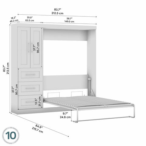 Lit escamotable double avec organisateur de garde-robe avec tiroirs (84L)