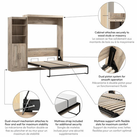 Grand lit escamotable et organisateur de garde-robe avec portes (90L)