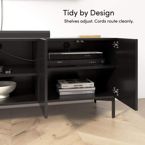 118W Modular Entertainment Center with TV Stand, Storage Cabinets, Hutch, and Large Wall Panel