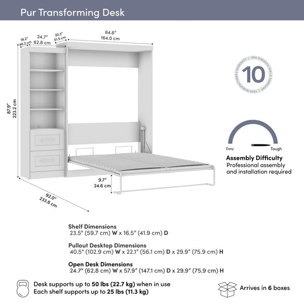 90W Queen Size Murphy Bed with Pull-Out Desk