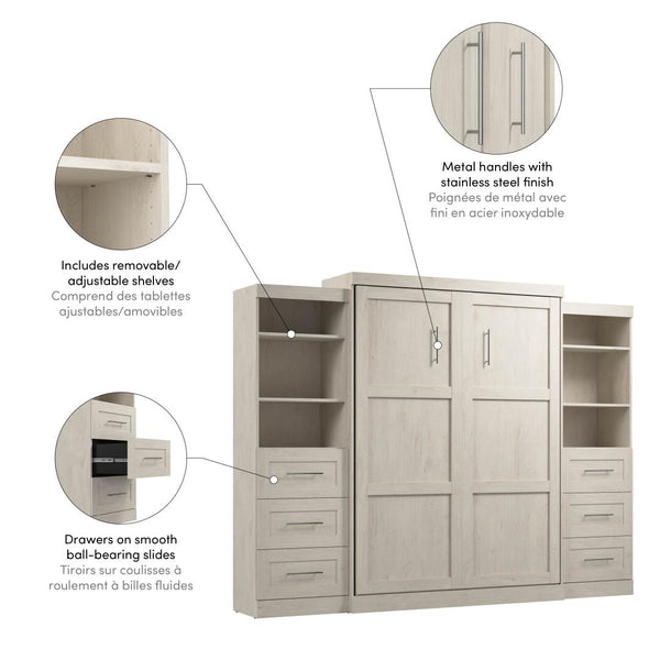 Queen Murphy Bed and 2 Shelving Units with Drawers (115W)