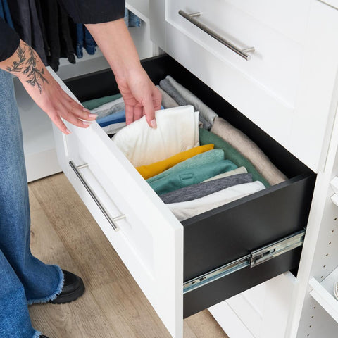 Ensemble de 4 tiroirs Shaker pour organisateur de garde-robe modulaire pour walk-in ou placard avec tablettes 36L x 16P Florence