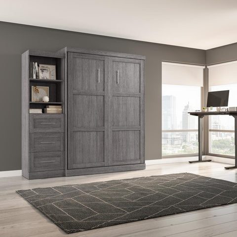 Queen Murphy Bed and Shelving Unit with Drawers (90W)