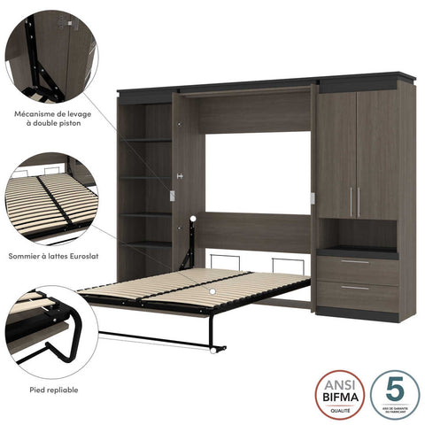 Lit escamotable deux places (double) avec rangement multifonctionnel (119L)