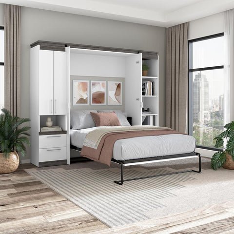 Lit escamotable double avec armoire et tablettes (100L)