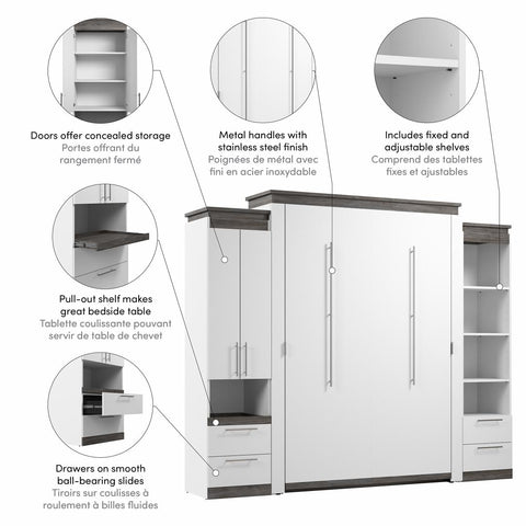 Grand lit escamotable avec armoire et grande étagère avec tiroirs (106L)