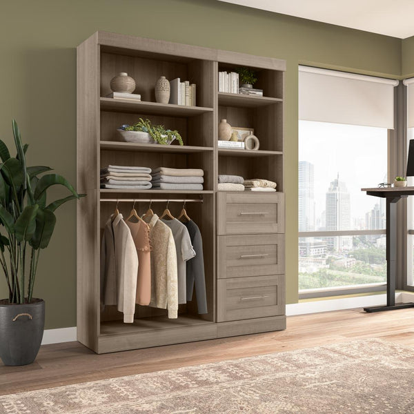 Contemporary Closet System with Shelves, Drawers & Clothing Rods, 61W x 19D