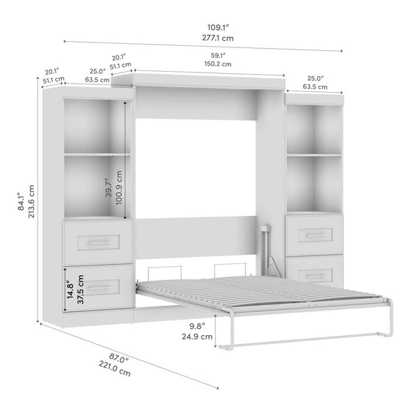 Lit escamotable double et organisateurs de garde-robe avec tiroirs (110L)