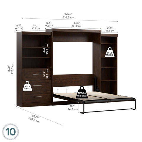 Queen Murphy Bed with Shelving and Drawers (126W)