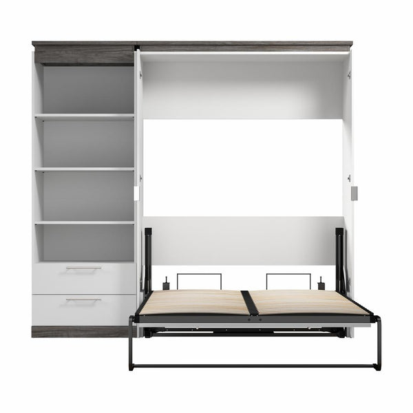 Lit escamotable double avec tablettes et tiroirs (91L)