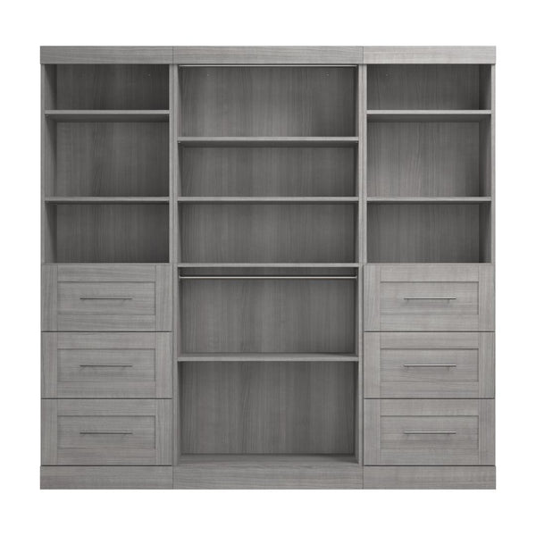 Contemporary Closet System with Shelves, Drawers & Clothing Rods, 86W x 19D