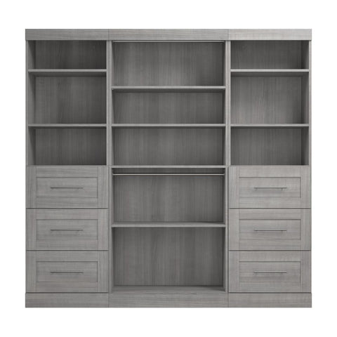 Contemporary Closet System with Shelves, Drawers & Clothing Rods, 86W x 19D