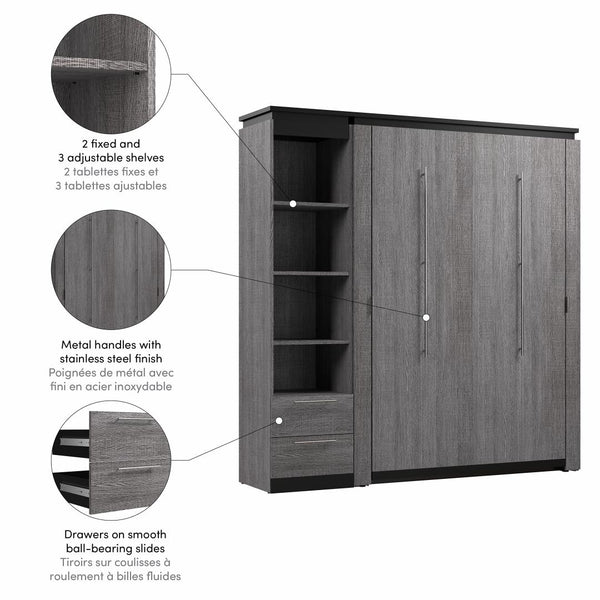 Lit escamotable double avec tablettes et tiroirs (81L)
