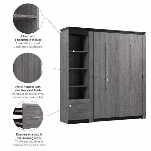 Lit escamotable double avec tablettes et tiroirs (81L)