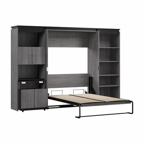 Lit escamotable double avec tablettes et armoire avec bureau rétractable (120L)