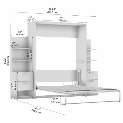 Grand lit escamotable avec tables de chevet et étagères flottantes (105L)