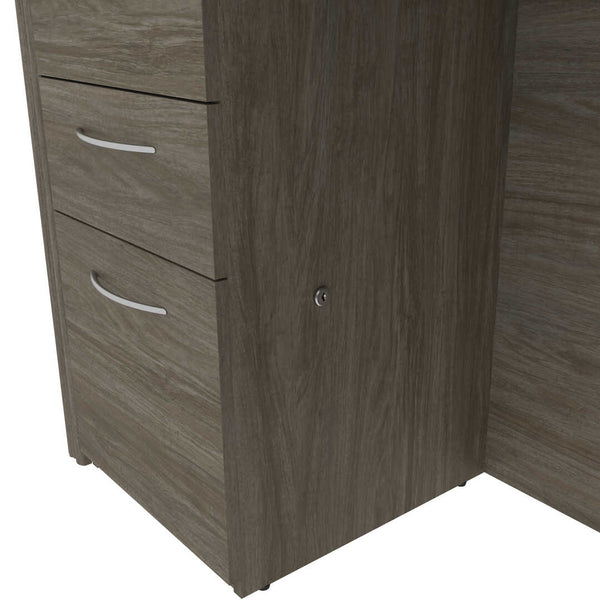 Bureau en L avec deux caissons et une huche