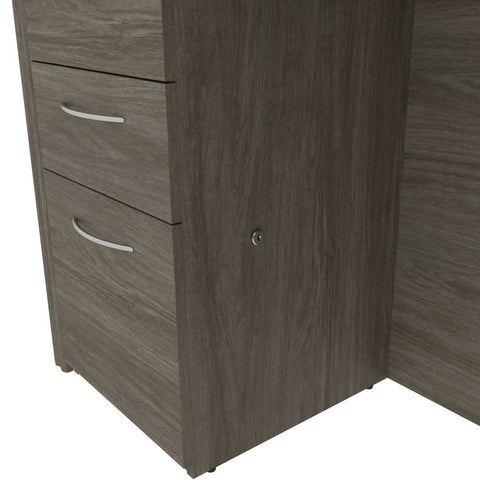 Bureau en L avec deux caissons et une huche
