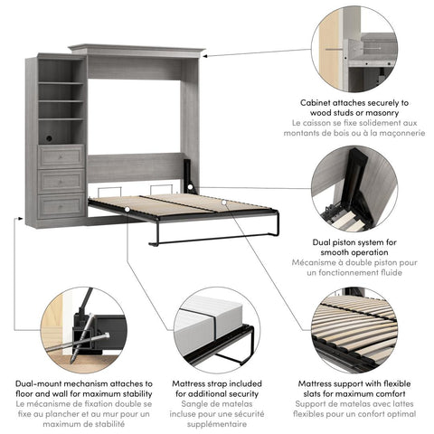 Grand lit escamotable et organisateur de garde-robe avec tiroirs (92L)