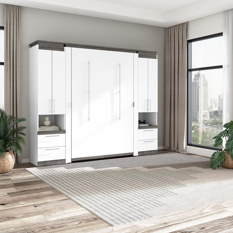 Full Murphy Bed with Storage Cabinets and Pull-Out Shelves (100W)