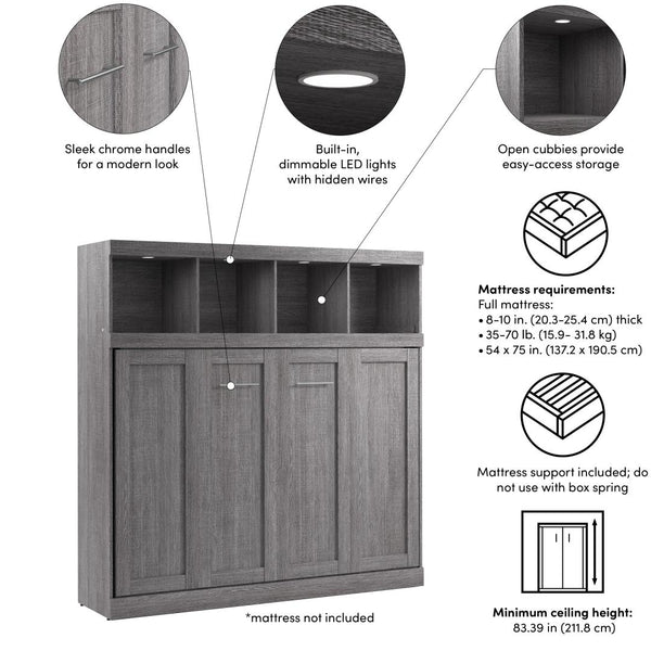 80W Full Horizontal Murphy Bed with Overhead Storage