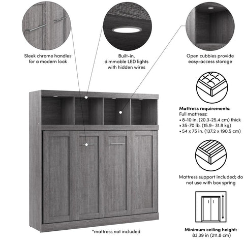 80W Full Horizontal Murphy Bed with Overhead Storage