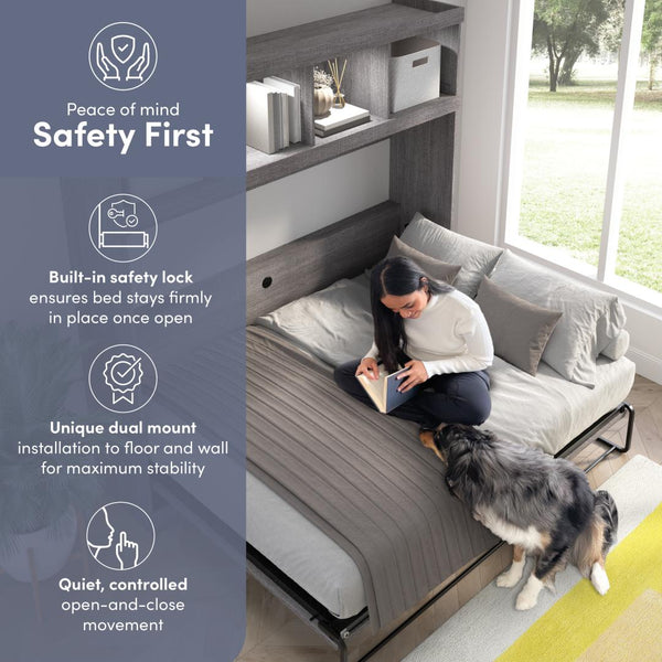 80W Full Horizontal Murphy Bed with Overhead Storage