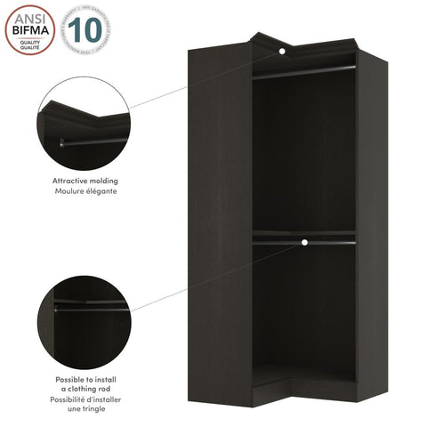 Traditional Corner Closet System with Clothing Rods, 36W x 36D