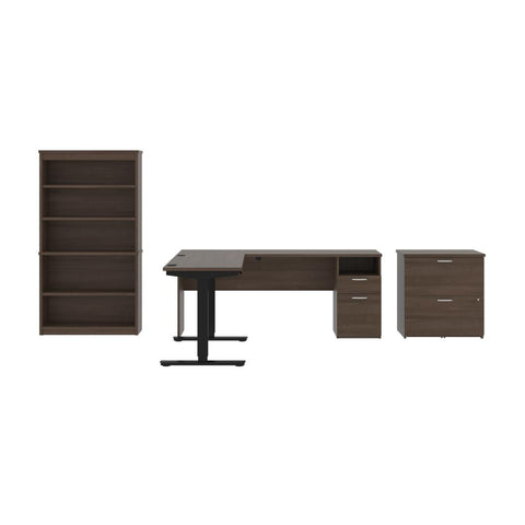 72W L-Shaped Standing Desk with Bookcase and File Cabinet