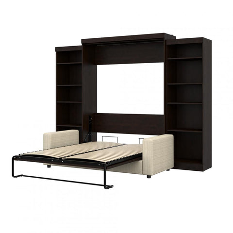 Grand lit escamotable avec canapé et étagères (115L)