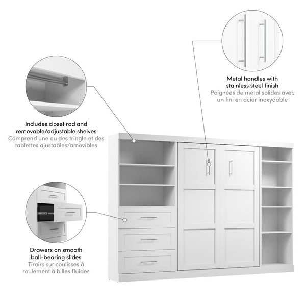 Lit escamotable double avec tablettes et tiroirs (120L)