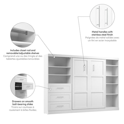 Lit escamotable double avec tablettes et tiroirs (120L)